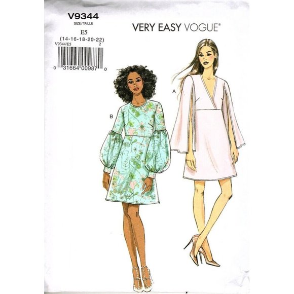Very Easy Vogue V9344 Misses Dress Size 14 to 22 Sewing Pattern - Picture 1 of 2